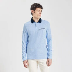 Polo Manches Longues Jacquard à Col Fantaisie