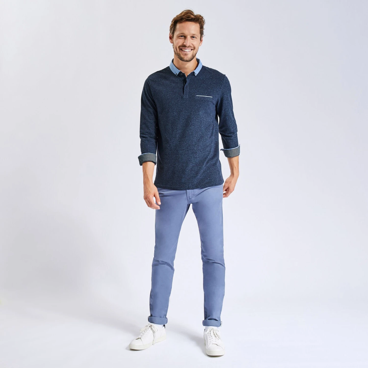 Polo Manches Longues Maille Piquée Moulinée Col Ox 2 Polo Manches Longues Maille Piquée Moulinée Col Ox – Image 2