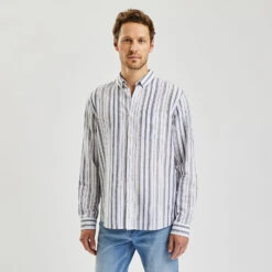 Chemise Regular Rayures Coton Lin