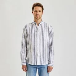 Chemise Regular Rayures Coton Lin -Jules 1003118 16082 V2