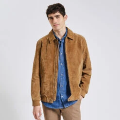 Blouson En Cuir Col Chemise