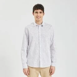 Chemise Slim Imprimé Géométrique Coton Dobby -Jules 1003593 10000 V2