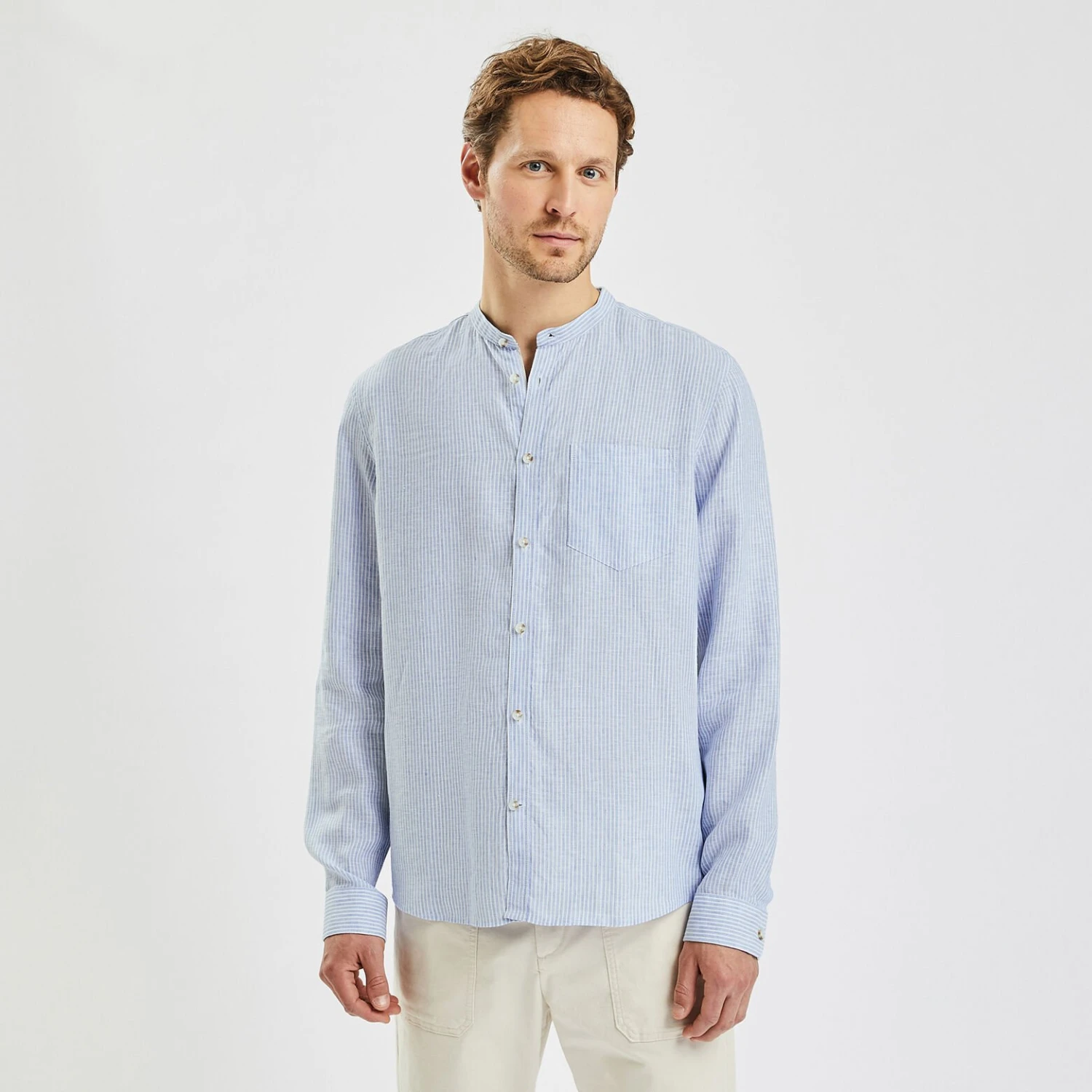 Chemise Regular Col Mao Rayures Lin 1 Chemise Regular Col Mao Rayures Lin