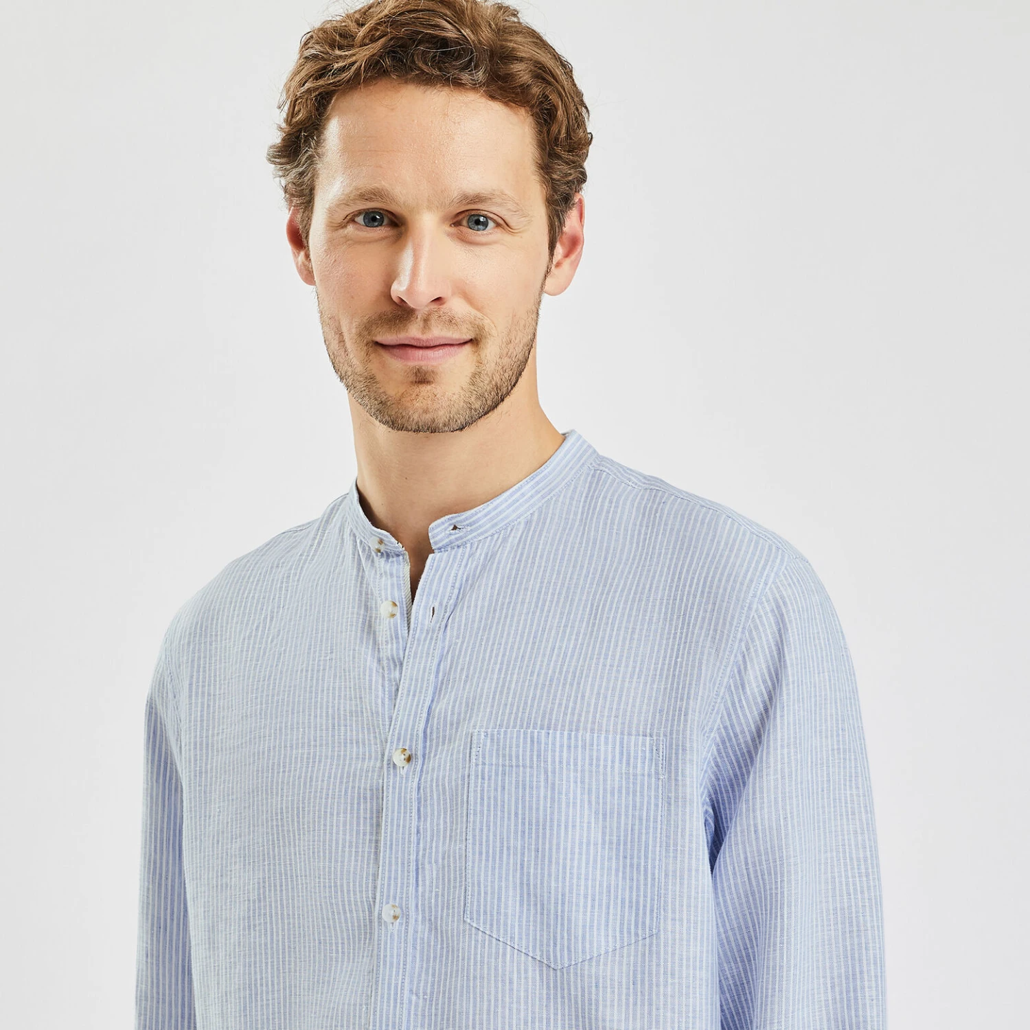 Chemise Regular Col Mao Rayures Lin 3 Chemise Regular Col Mao Rayures Lin – Image 3