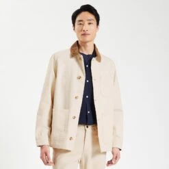 Veste 3 Poches En Coton Col Velours