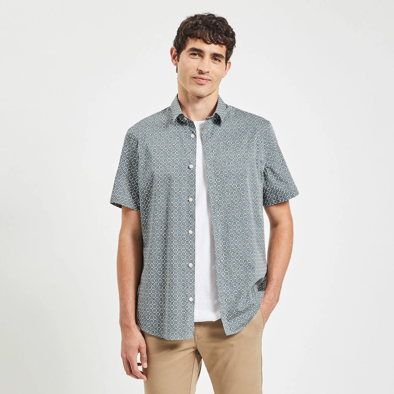 Chemisette Slim Imprimé Géométrique Coton Stretch 1 Chemisette Slim Imprimé Géométrique Coton Stretch