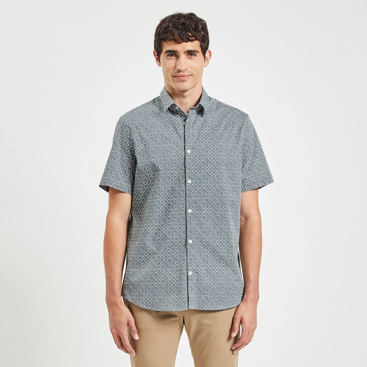 Chemisette Slim Imprimé Géométrique Coton Stretch 4 Chemisette Slim Imprimé Géométrique Coton Stretch – Image 4