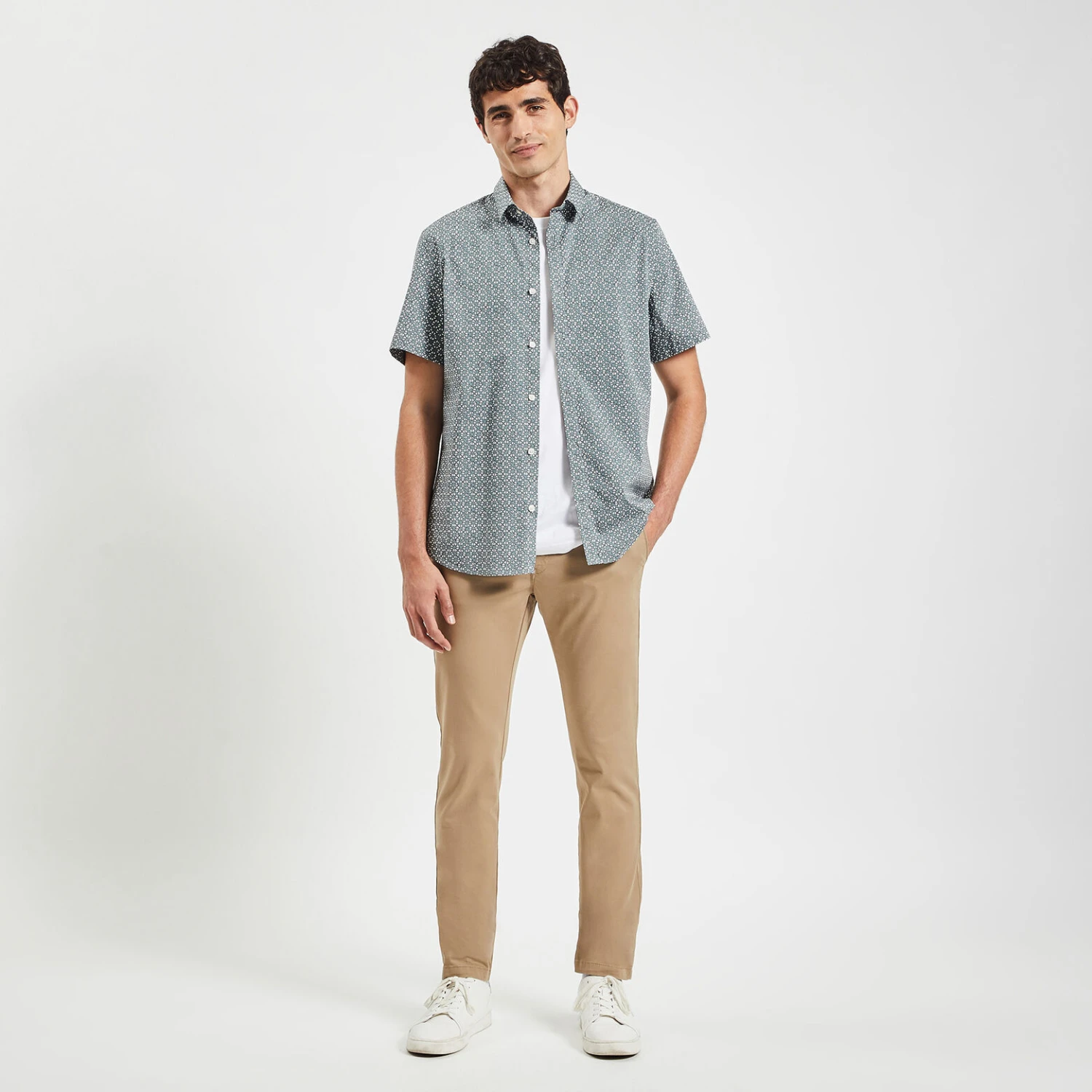 Chemisette Slim Imprimé Géométrique Coton Stretch 2 Chemisette Slim Imprimé Géométrique Coton Stretch – Image 2