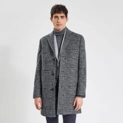 Manteau Col Tailleur à Carreaux