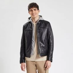 Blouson Cuir Col Biker