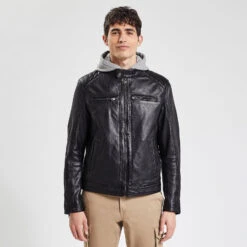 Blouson Cuir Col Biker -Jules 728694 9020 V2